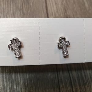 Screwback cross stud earrings .925 Sterling silver